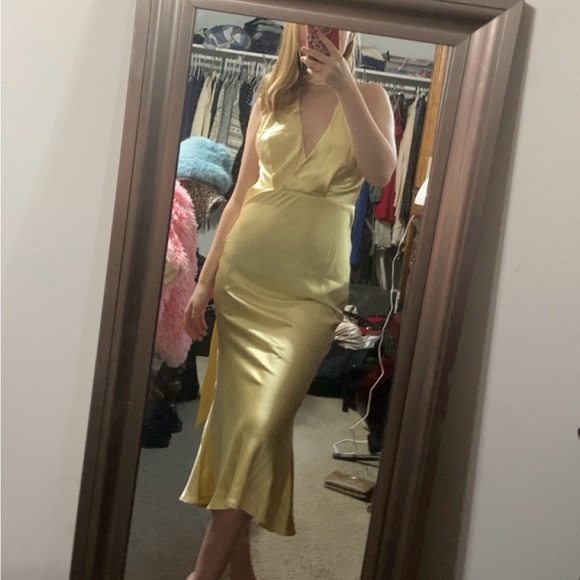 Midi Satin Butter Yellow Dress - Meshki - Picture 4 of 8